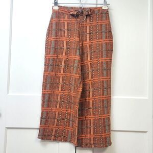 Zara Trafaluc Orange and Brown Plaid Wide-Leg Pants, Small